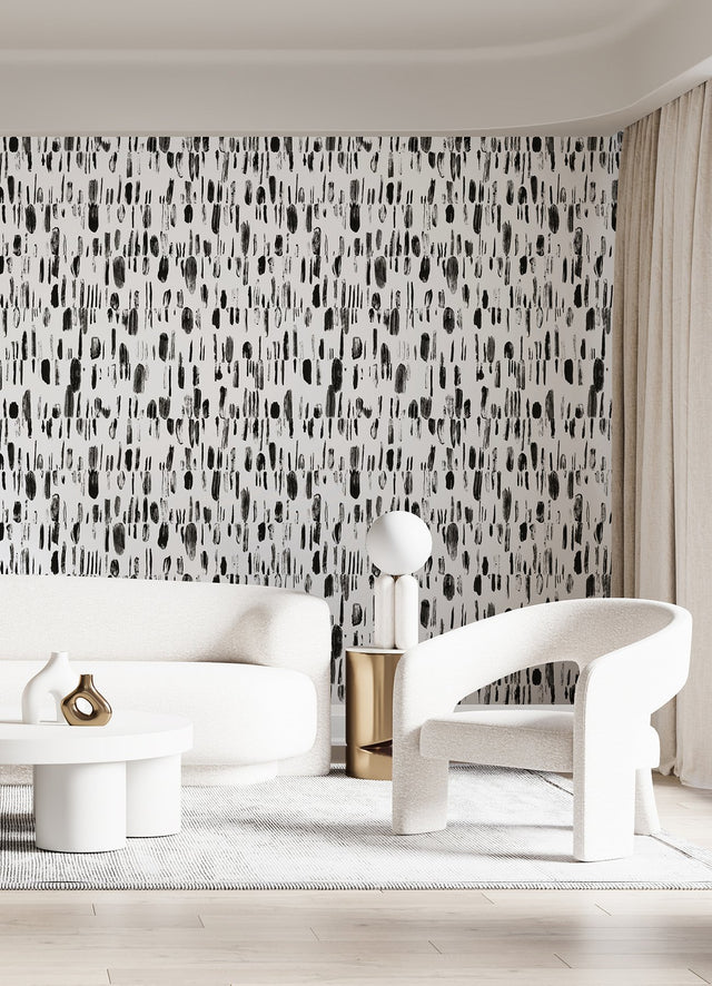 Bold Brush Strokes Black Wall Mural with Abstract Geometric Brushstroke Pattern - A-Street Prints ASTM5042