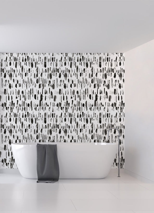 Bold Brush Strokes Black Wall Mural with Abstract Geometric Brushstroke Pattern - A-Street Prints ASTM5042