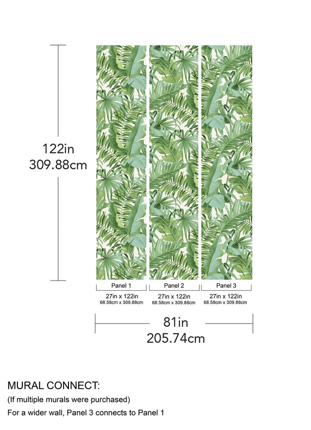 Tropical Palm Leaf Green Wall Mural with Lush Rainforest Leaves Pattern - A-Street Prints ASTM5047