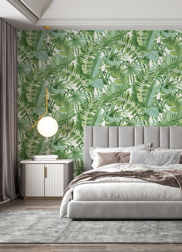 Tropical Palm Leaf Green Wall Mural with Lush Rainforest Leaves Pattern - A-Street Prints ASTM5047
