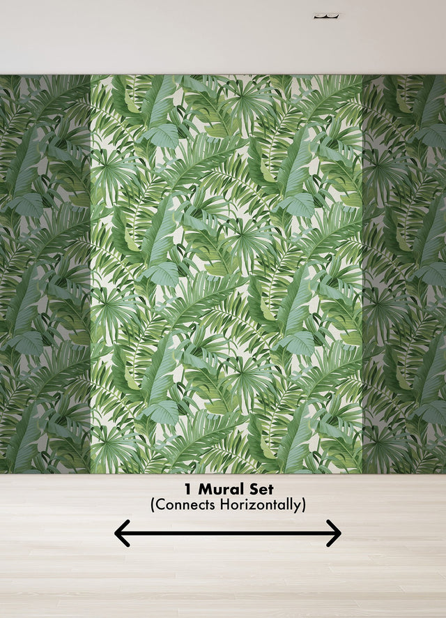Tropical Palm Leaf Green Wall Mural with Lush Rainforest Leaves Pattern - A-Street Prints ASTM5047