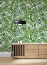 Tropical Palm Leaf Green Wall Mural with Lush Rainforest Leaves Pattern - A-Street Prints ASTM5047