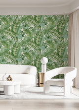 Tropical Palm Leaf Green Wall Mural with Lush Rainforest Leaves Pattern - A-Street Prints ASTM5047