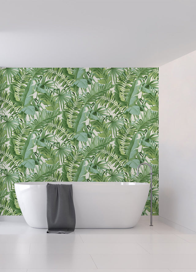 Tropical Palm Leaf Green Wall Mural with Lush Rainforest Leaves Pattern - A-Street Prints ASTM5047