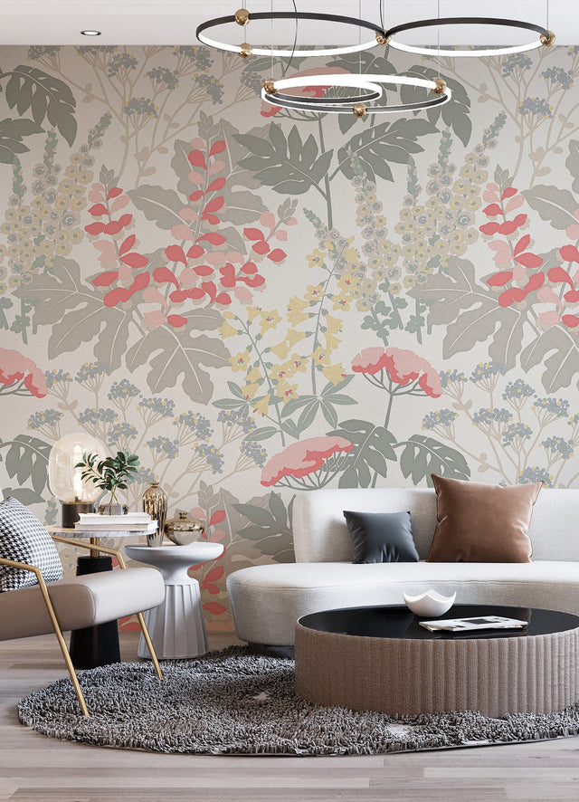 Paradise Pink & Dove Grey Floral Wall Mural - A-Street Prints ASTM5048