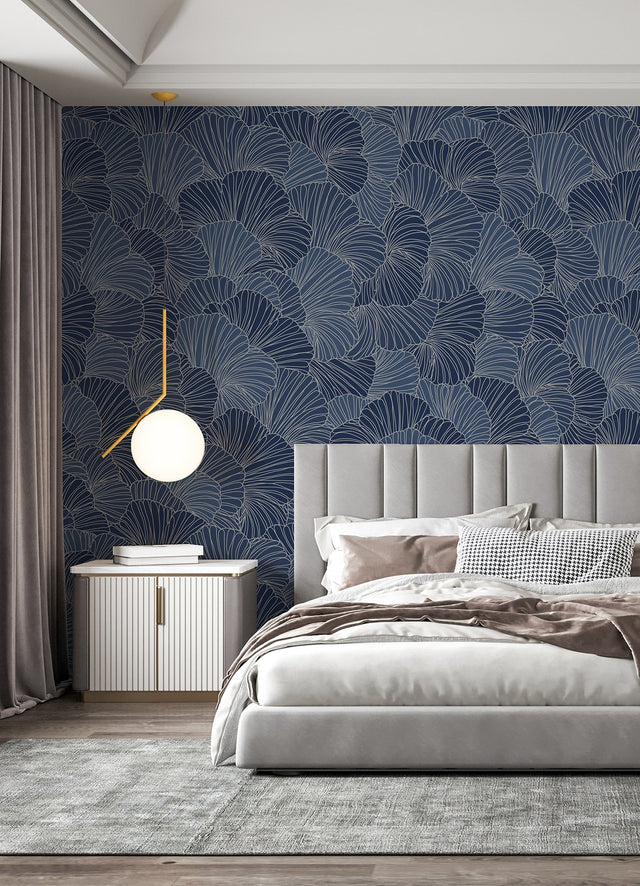 Petals Royal Blue Wall Mural with Modern Floral Petal Pattern - A-Street Prints ASTM5049