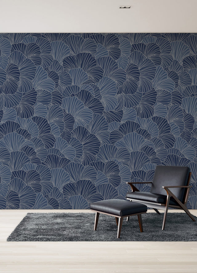 Petals Royal Blue Wall Mural with Modern Floral Petal Pattern - A-Street Prints ASTM5049