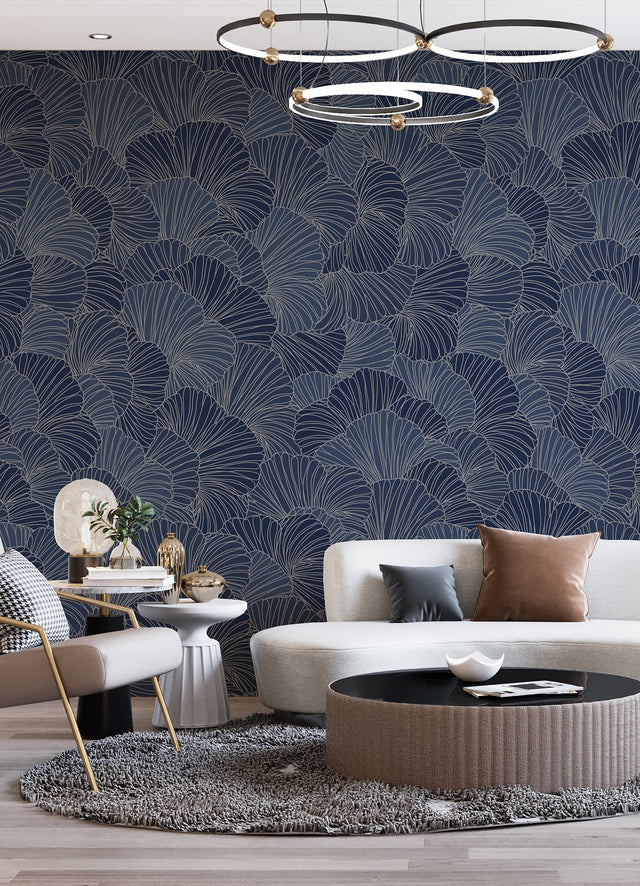 Petals Royal Blue Wall Mural with Modern Floral Petal Pattern - A-Street Prints ASTM5049