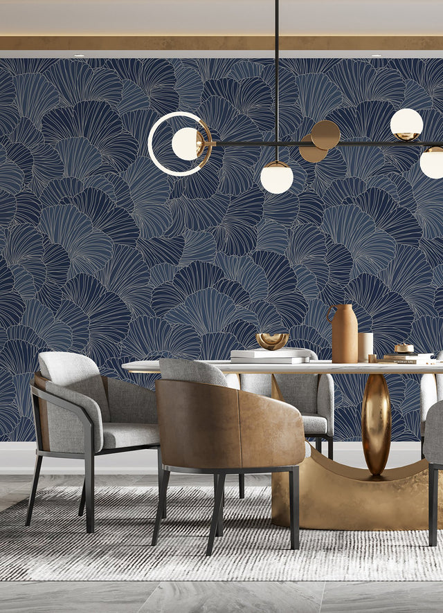Petals Royal Blue Wall Mural with Modern Floral Petal Pattern - A-Street Prints ASTM5049