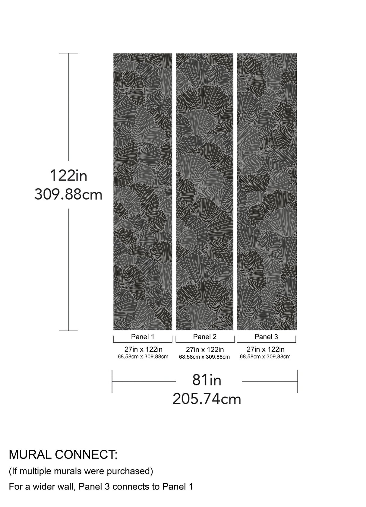 Petals Charcoal Grey Wall Mural with Modern Floral Overlapping Petals Pattern - A-Street Prints ASTM5050