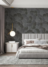 Petals Charcoal Grey Wall Mural with Modern Floral Overlapping Petals Pattern - A-Street Prints ASTM5050