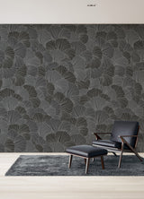 Petals Charcoal Grey Wall Mural with Modern Floral Overlapping Petals Pattern - A-Street Prints ASTM5050