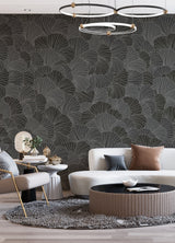 Petals Charcoal Grey Wall Mural with Modern Floral Overlapping Petals Pattern - A-Street Prints ASTM5050