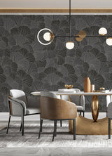 Petals Charcoal Grey Wall Mural with Modern Floral Overlapping Petals Pattern - A-Street Prints ASTM5050