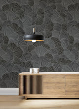 Petals Charcoal Grey Wall Mural with Modern Floral Overlapping Petals Pattern - A-Street Prints ASTM5050