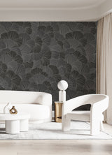 Petals Charcoal Grey Wall Mural with Modern Floral Overlapping Petals Pattern - A-Street Prints ASTM5050