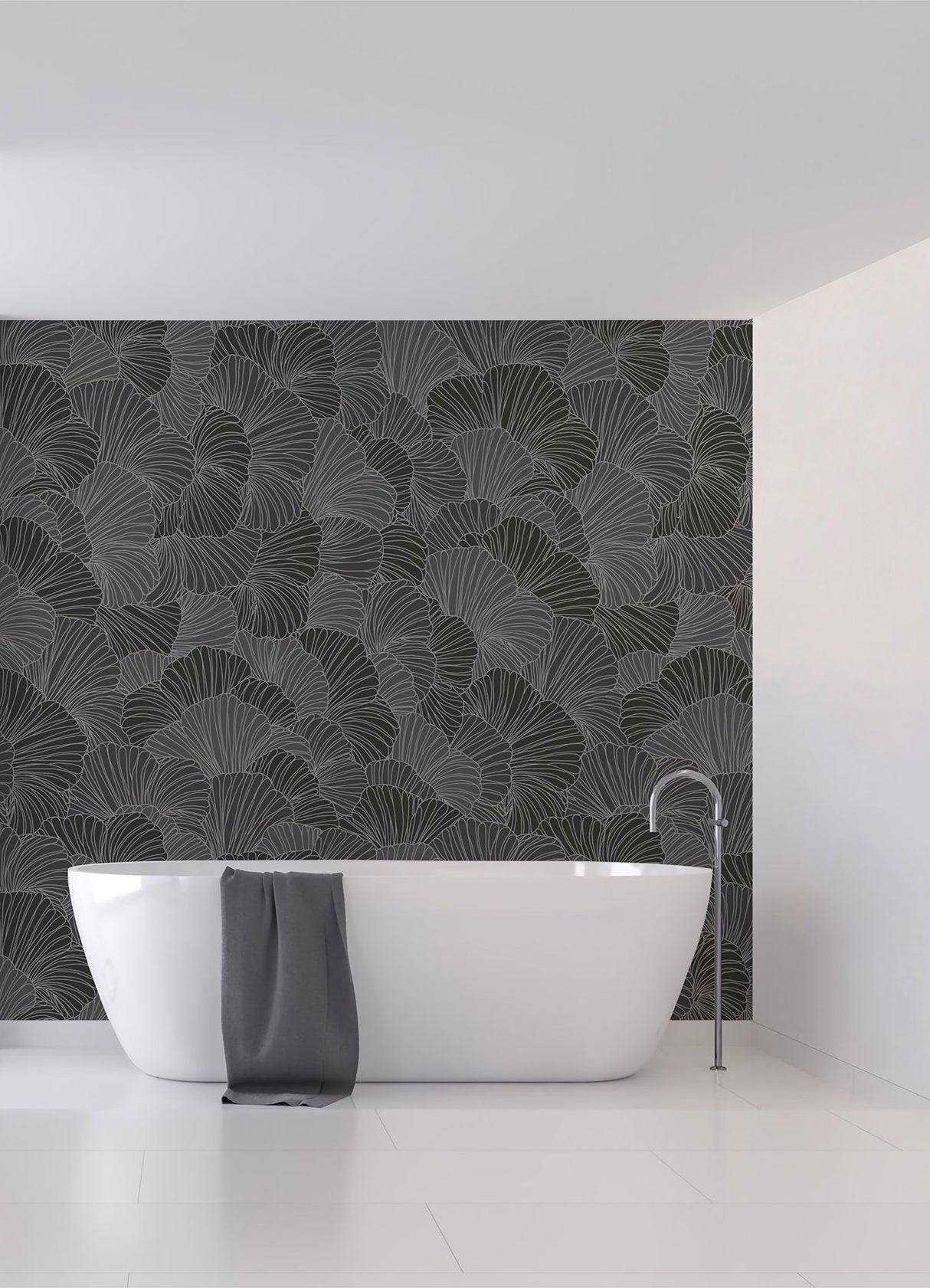 Petals Charcoal Grey Wall Mural with Modern Floral Overlapping Petals Pattern - A-Street Prints ASTM5050