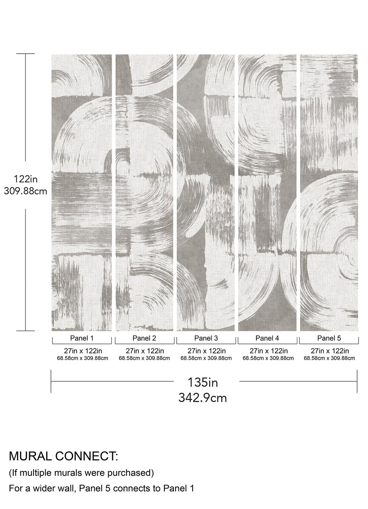 Brushstrokes Dove Grey Wall Mural with Painterly Geometric Swirls - A-Street Prints ASTM5051