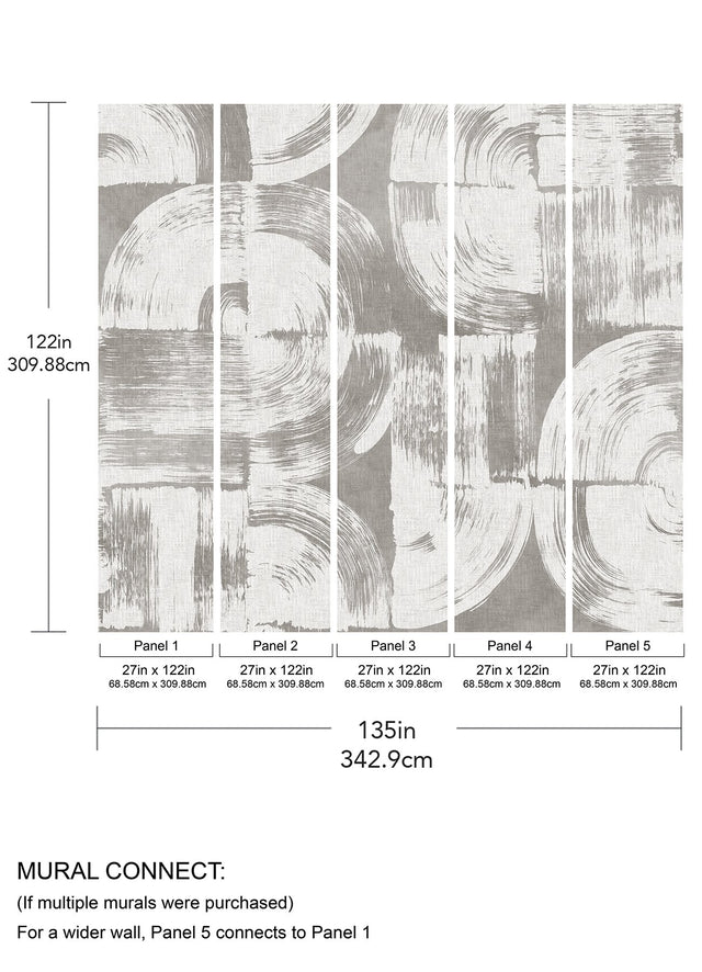 Brushstrokes Dove Grey Wall Mural with Painterly Geometric Swirls - A-Street Prints ASTM5051