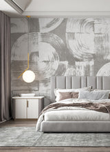 Brushstrokes Dove Grey Wall Mural with Painterly Geometric Swirls - A-Street Prints ASTM5051