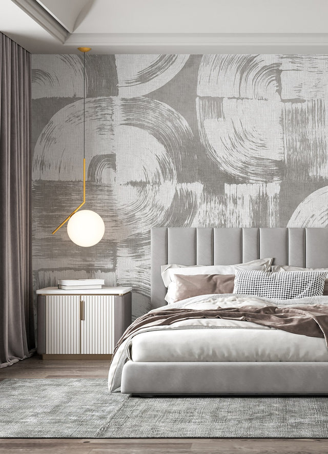 Brushstrokes Dove Grey Wall Mural with Painterly Geometric Swirls - A-Street Prints ASTM5051