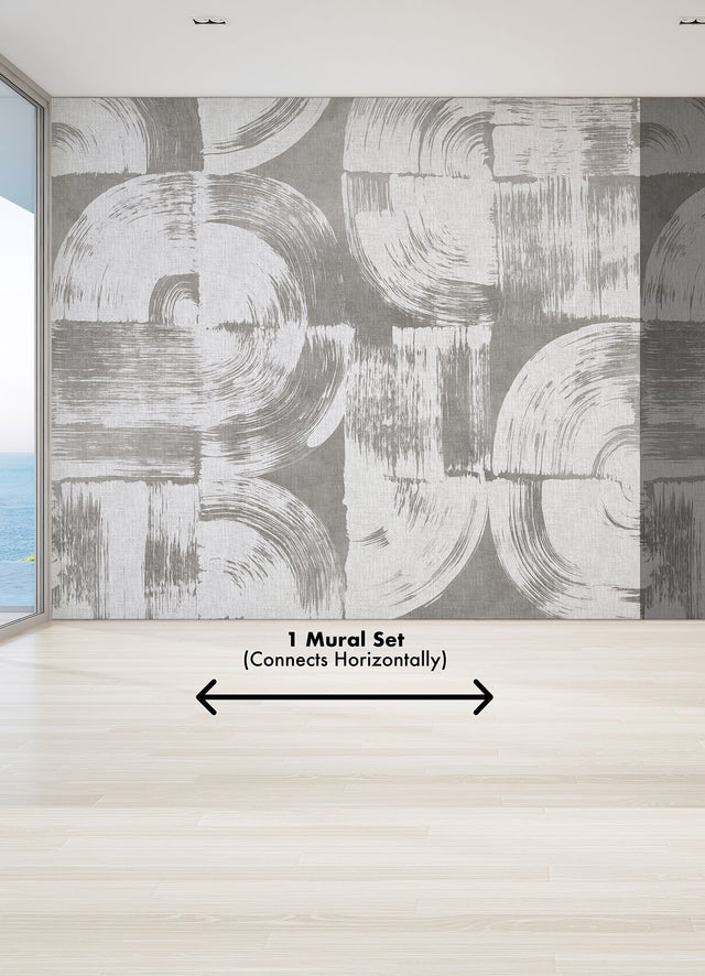 Brushstrokes Dove Grey Wall Mural with Painterly Geometric Swirls - A-Street Prints ASTM5051