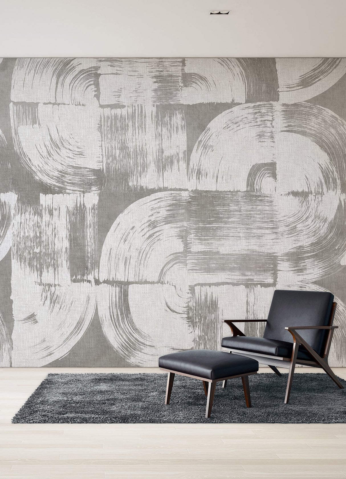 Brushstrokes Dove Grey Wall Mural with Painterly Geometric Swirls - A-Street Prints ASTM5051