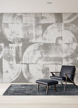 Brushstrokes Dove Grey Wall Mural with Painterly Geometric Swirls - A-Street Prints ASTM5051