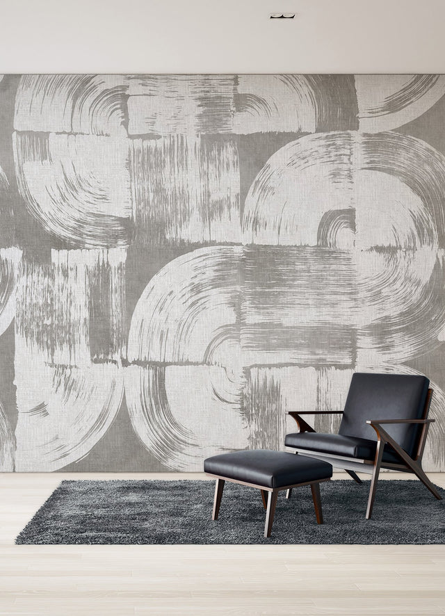 Brushstrokes Dove Grey Wall Mural with Painterly Geometric Swirls - A-Street Prints ASTM5051