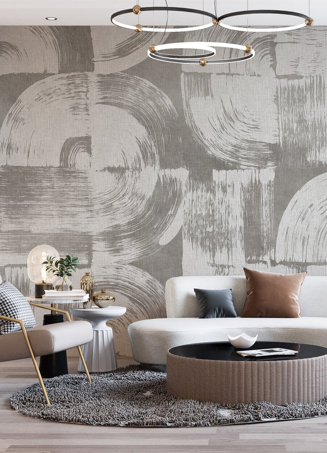Brushstrokes Dove Grey Wall Mural with Painterly Geometric Swirls - A-Street Prints ASTM5051