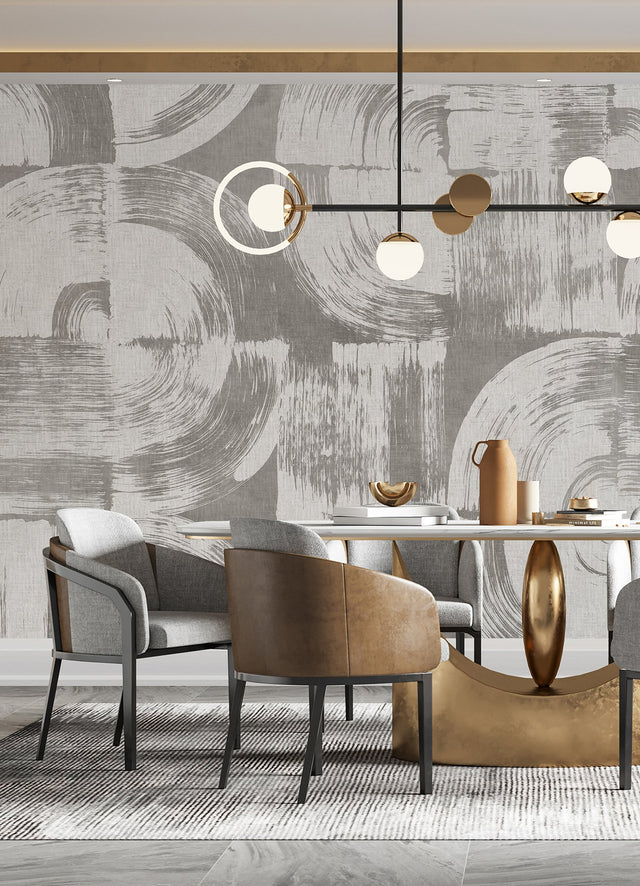 Brushstrokes Dove Grey Wall Mural with Painterly Geometric Swirls - A-Street Prints ASTM5051