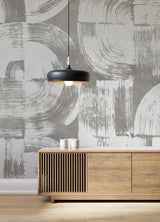 Brushstrokes Dove Grey Wall Mural with Painterly Geometric Swirls - A-Street Prints ASTM5051