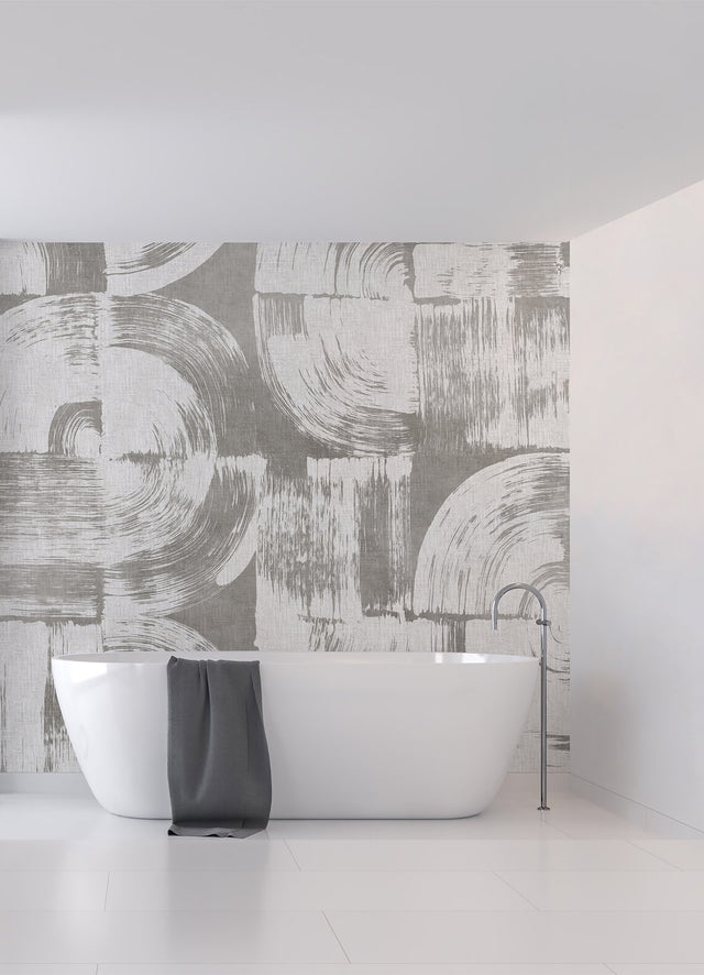 Brushstrokes Dove Grey Wall Mural with Painterly Geometric Swirls - A-Street Prints ASTM5051