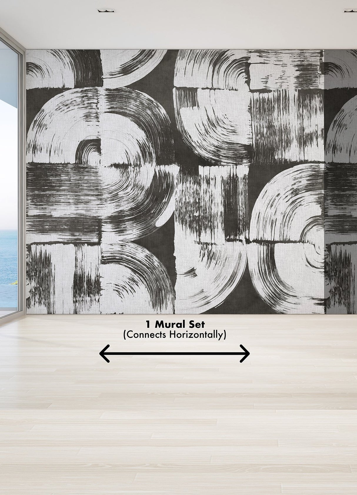Brushstrokes Charcoal Grey Wall Mural with Geometric Painterly Swirls - ASTM5052