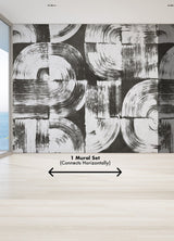 Brushstrokes Charcoal Grey Wall Mural with Geometric Painterly Swirls - ASTM5052
