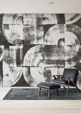 Brushstrokes Charcoal Grey Wall Mural with Geometric Painterly Swirls - ASTM5052