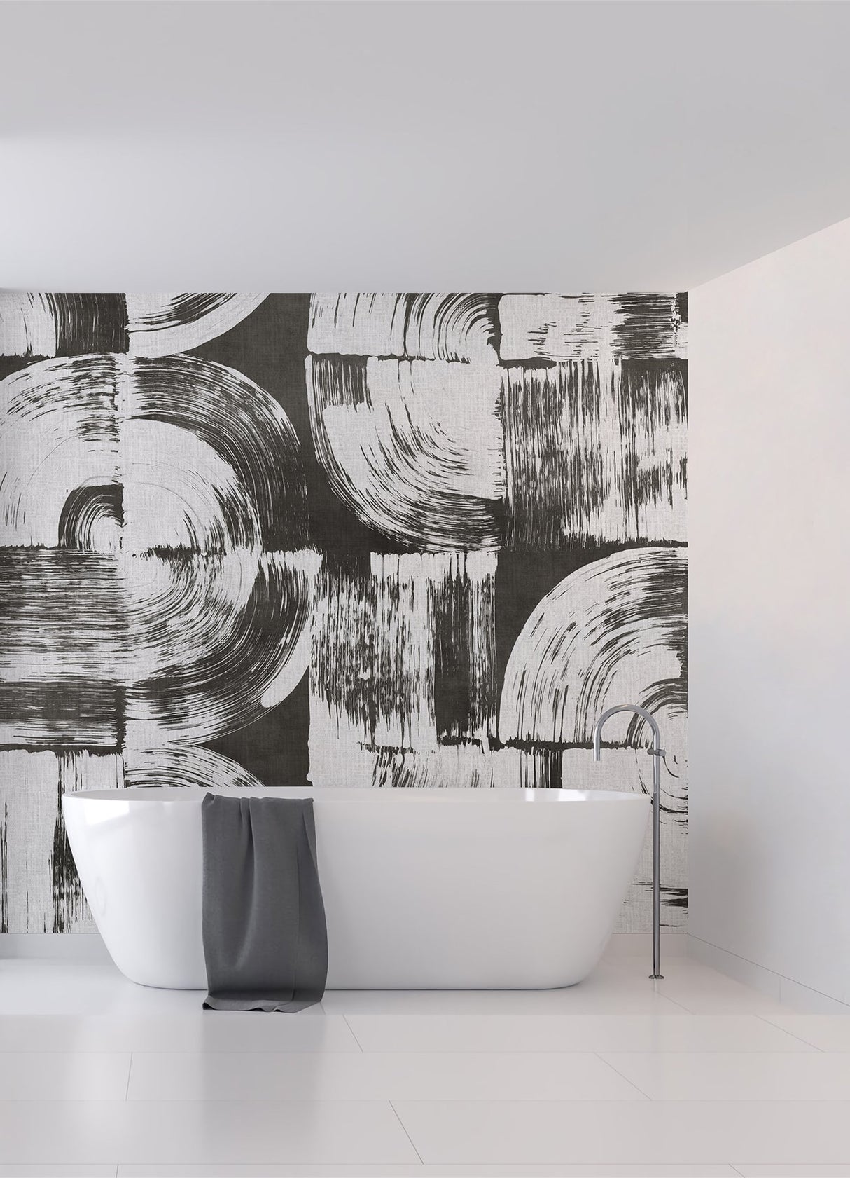 Brushstrokes Charcoal Grey Wall Mural with Geometric Painterly Swirls - ASTM5052