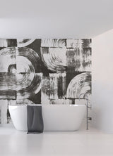 Brushstrokes Charcoal Grey Wall Mural with Geometric Painterly Swirls - ASTM5052