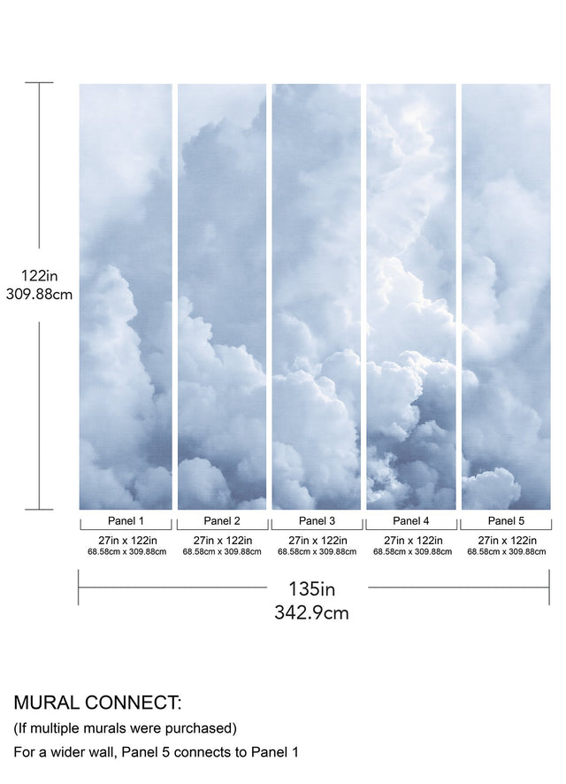 In The Clouds Sky Blue Wall Mural with Whimsical Nature Clouds Pattern - A-Street Prints ASTM5053