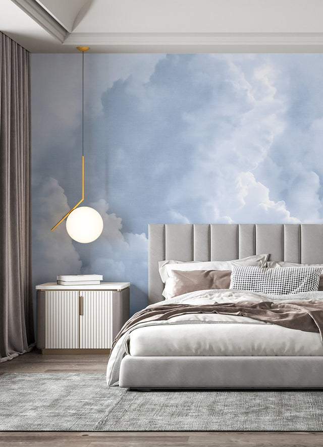 In The Clouds Sky Blue Wall Mural with Whimsical Nature Clouds Pattern - A-Street Prints ASTM5053