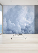 In The Clouds Sky Blue Wall Mural with Whimsical Nature Clouds Pattern - A-Street Prints ASTM5053