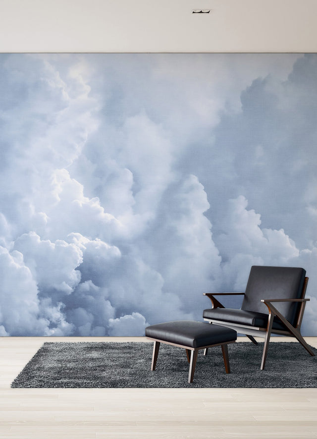 In The Clouds Sky Blue Wall Mural with Whimsical Nature Clouds Pattern - A-Street Prints ASTM5053