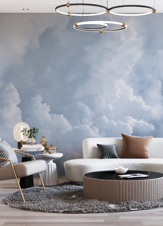 In The Clouds Sky Blue Wall Mural with Whimsical Nature Clouds Pattern - A-Street Prints ASTM5053