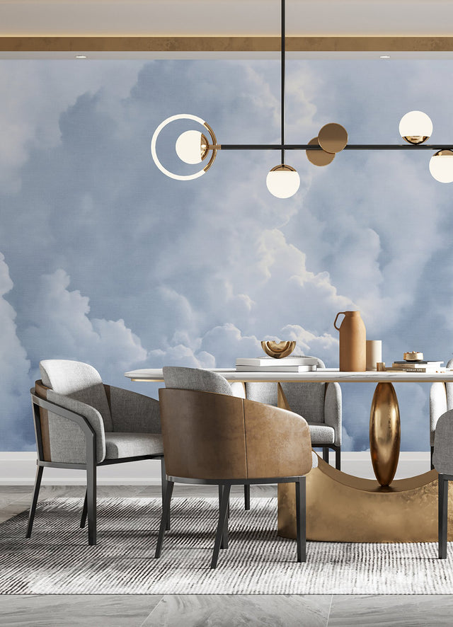 In The Clouds Sky Blue Wall Mural with Whimsical Nature Clouds Pattern - A-Street Prints ASTM5053