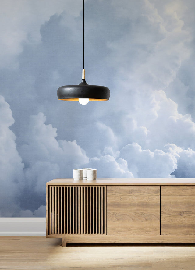 In The Clouds Sky Blue Wall Mural with Whimsical Nature Clouds Pattern - A-Street Prints ASTM5053