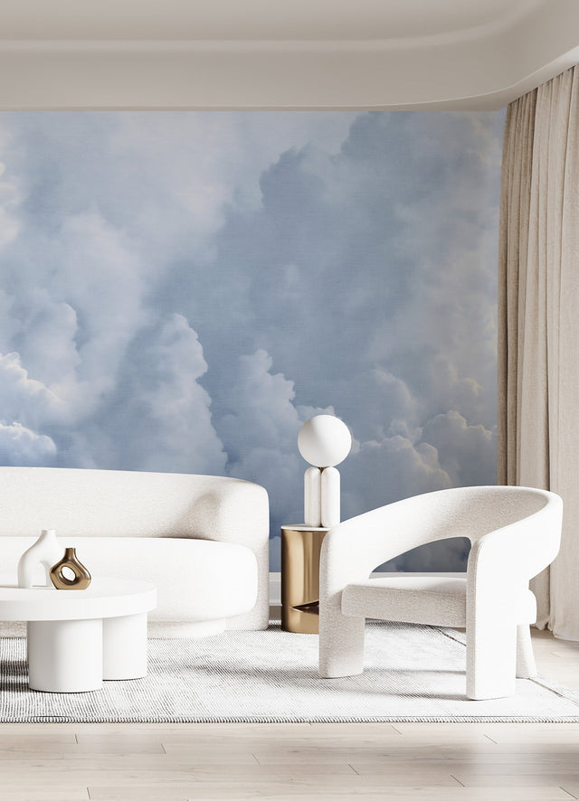 In The Clouds Sky Blue Wall Mural with Whimsical Nature Clouds Pattern - A-Street Prints ASTM5053