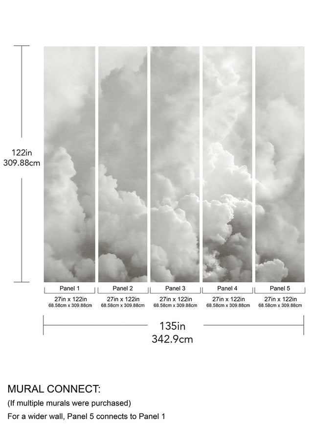 In the Clouds Dove Grey Clouds Wall Mural - A-Street Prints ASTM5054