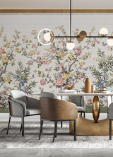 Spring Chinoiserie Soft White Wall Mural with Nature Motif, Farmhouse Style - A-Street Prints ASTM5055