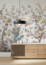 Spring Chinoiserie Soft White Wall Mural with Nature Motif, Farmhouse Style - A-Street Prints ASTM5055
