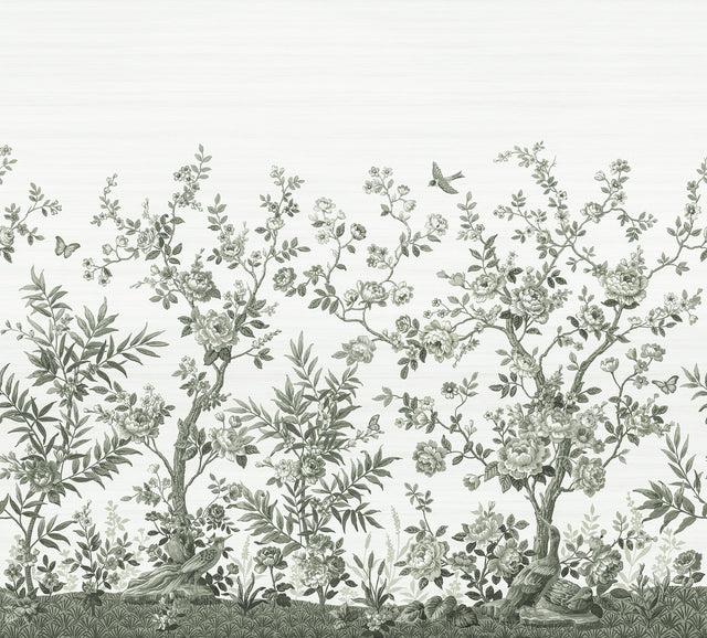 Forest Chinoiserie Sage Green Wall Mural with Nature Chinoiserie Pattern - A?Street Prints ASTM5056